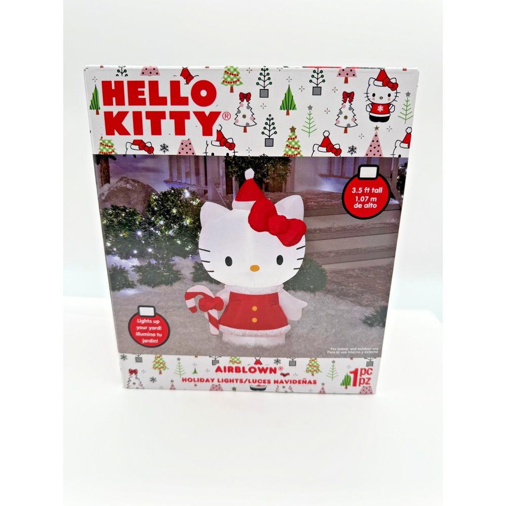 New Airblown 3.5 ft Hello Kitty Christmas Inflatable‎ Lights Up Red Dress